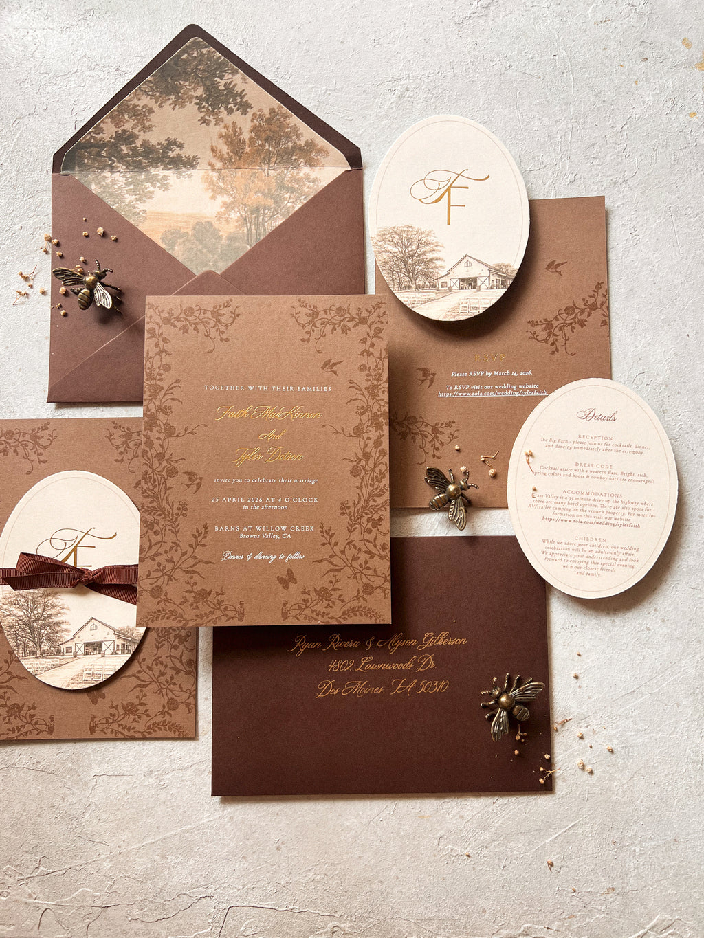 Rustic country side wedding invites