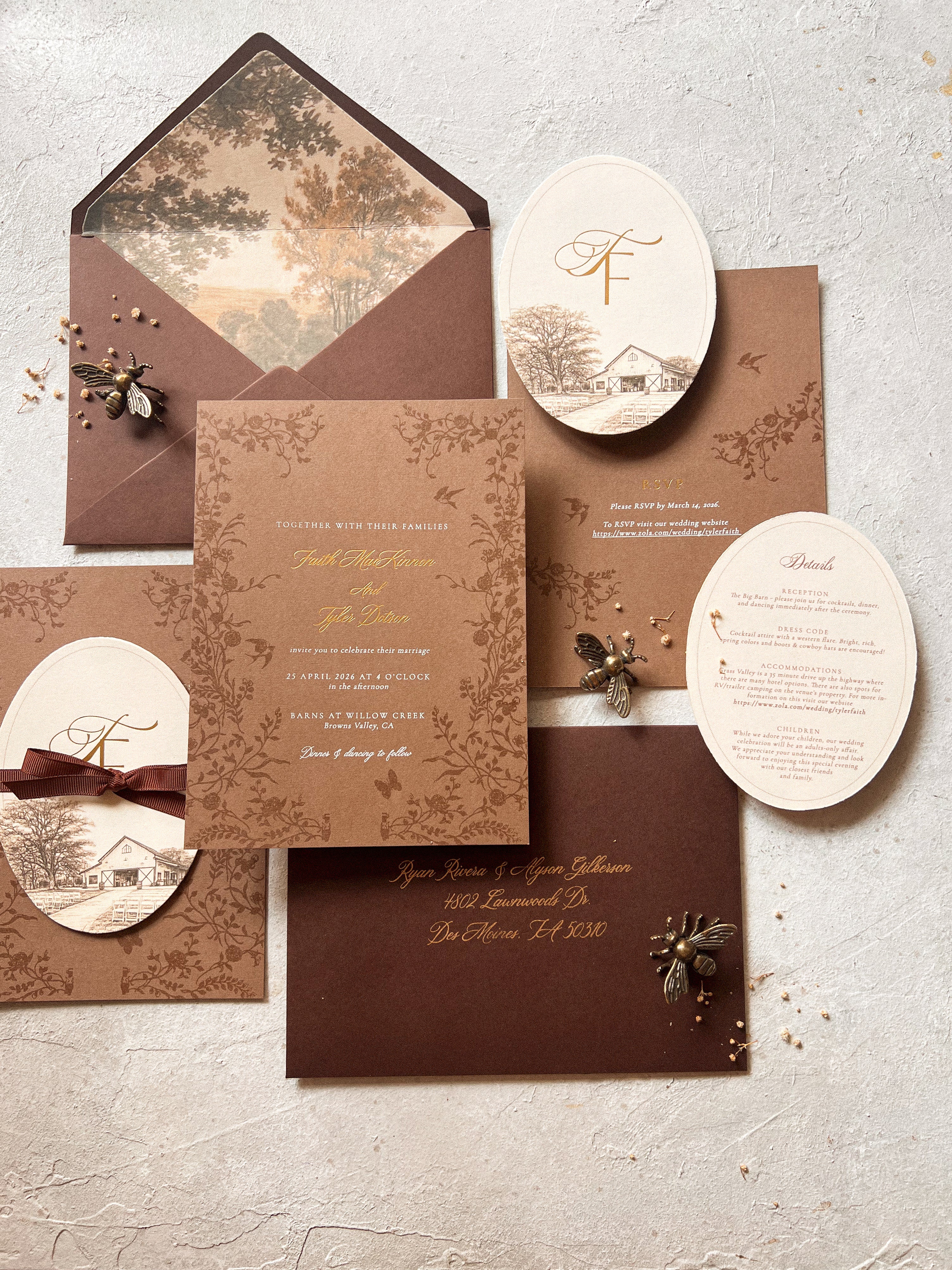 Rustic country side wedding invites