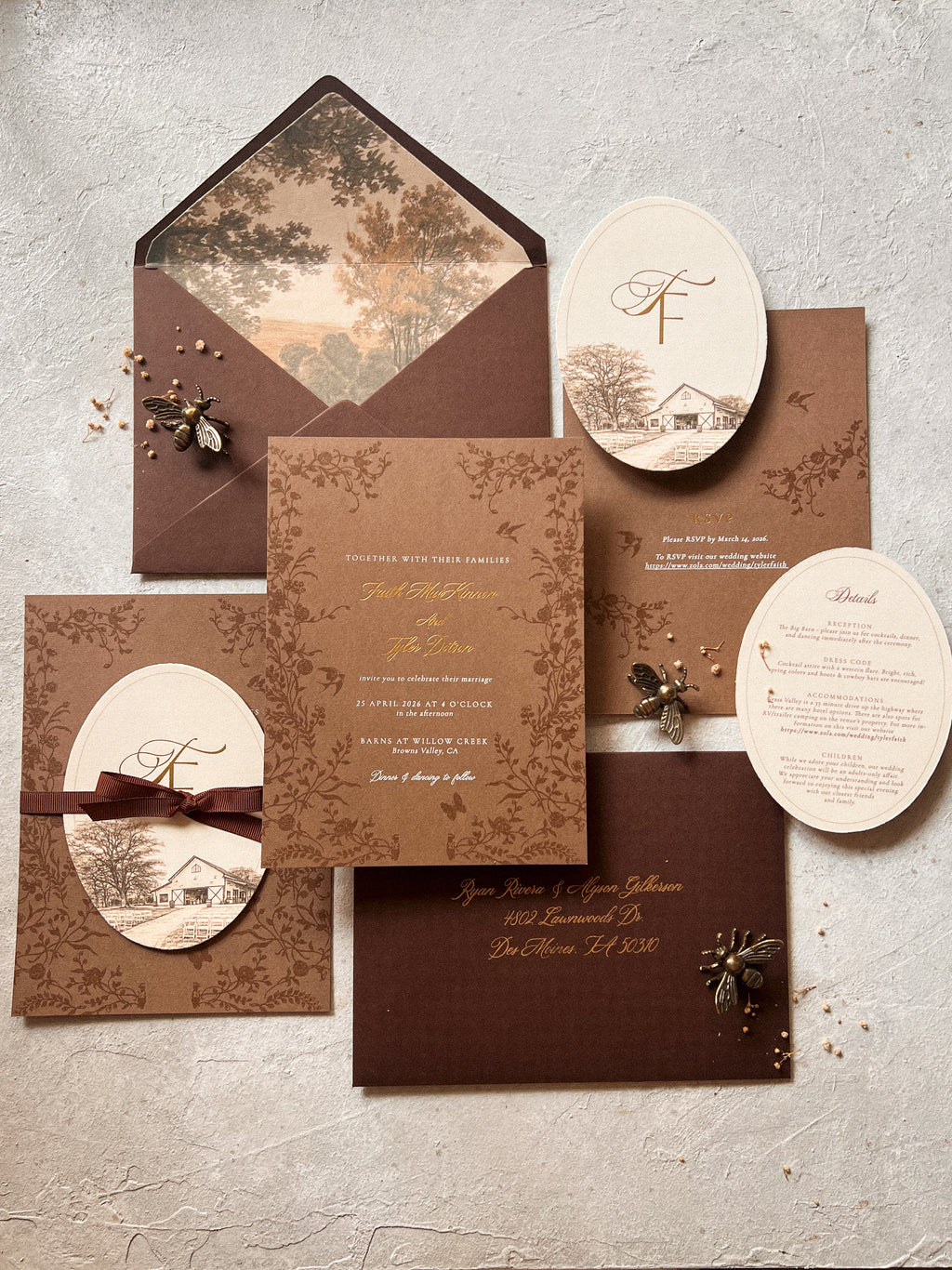 Rustic country side wedding invites