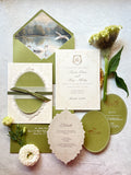 Moss green spring wedding invites
