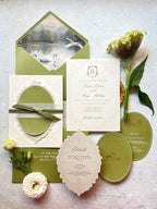 Moss green spring wedding invites