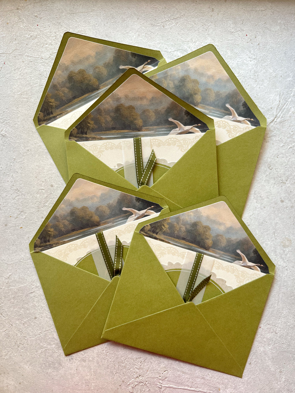 Moss green spring wedding invites