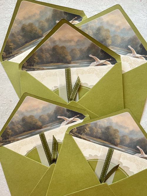 Moss green spring wedding invites